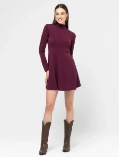 Piazza Italia Vestito corto con manica lunga e collo alto tagliato in vita e gonna morbida - Lampone Rosso Store