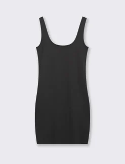 Piazza Italia Vestito corto in tessuto elatico con spalline e scollo rettangolare - Nero Clearance