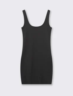 Piazza Italia Vestito corto in tessuto elatico con spalline e scollo rettangolare - Nero Clearance