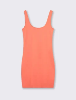 Piazza Italia Vestito corto in tessuto elatico con spalline e scollo rettangolare - Corallo Arancione Discount