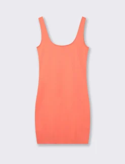 Piazza Italia Vestito corto in tessuto elatico con spalline e scollo rettangolare - Corallo Arancione Discount