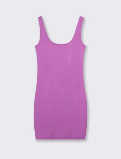 Piazza Italia Vestito corto in tessuto elatico con spalline e scollo rettangolare - Viola Discount