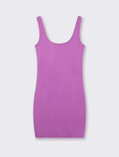 Piazza Italia Vestito corto in tessuto elatico con spalline e scollo rettangolare - Viola Discount