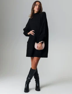 Piazza Italia Vestito corto maxipullover mezzo collo e manica lunga - Nero Flash Sale