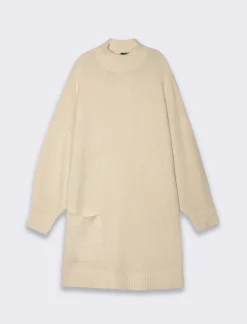 Piazza Italia Vestito corto maxipullover mezzo collo e manica lunga - Avorio Beige Flash Sale