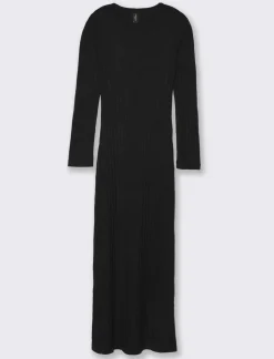 Piazza Italia Vestito lungo con girocollo e manica lunga tessuto tipo maglina a coste larghe - Nero Cheap