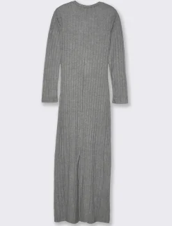 Piazza Italia Vestito lungo con girocollo e manica lunga tessuto tipo maglina a coste larghe - melange Grigio Store