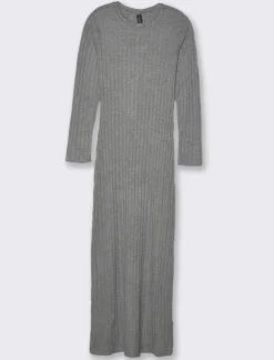 Piazza Italia Vestito lungo con girocollo e manica lunga tessuto tipo maglina a coste larghe - melange Grigio Store