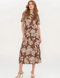 Piazza Italia Vestito lungo in tessuto crepe stampato con scollo tondo - var 2 Online