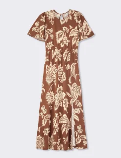 Piazza Italia Vestito lungo in tessuto crepe stampato con scollo tondo - var 2 Online