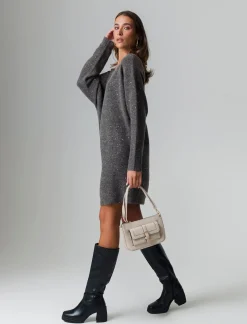 Piazza Italia Vestito maxipullover con filato di pailletes scollatura a V profonda sulla schiena - melange Grigio Store