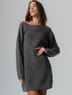 Piazza Italia Vestito maxipullover con filato di pailletes scollatura a V profonda sulla schiena - melange Grigio Store