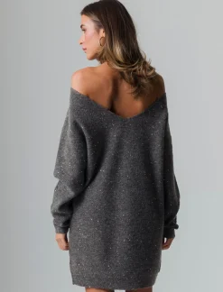 Piazza Italia Vestito maxipullover con filato di pailletes scollatura a V profonda sulla schiena - melange Grigio Store