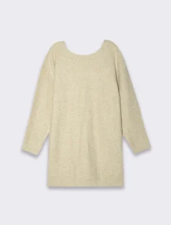 Piazza Italia Vestito maxipullover con filato di pailletes scollatura a V profonda sulla schiena - Avorio Beige Discount
