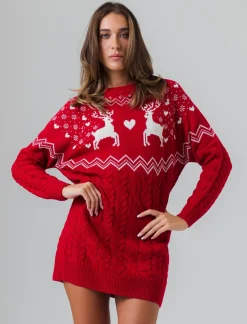 Piazza Italia Vestito midi in maglia lavorzione trecce e jaquard natalizio - var 1 Hot