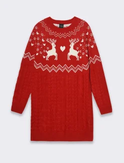 Piazza Italia Vestito midi in maglia lavorzione trecce e jaquard natalizio - var 1 Hot