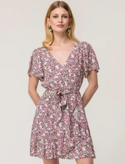 Piazza Italia Vestito mini stampato con rouches sul fondo e su manica, fusciacca in tessuto in vita - var 1 Best