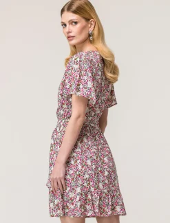 Piazza Italia Vestito mini stampato con rouches sul fondo e su manica, fusciacca in tessuto in vita - var 1 Best