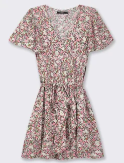 Piazza Italia Vestito mini stampato con rouches sul fondo e su manica, fusciacca in tessuto in vita - var 1 Best