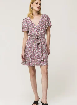 Piazza Italia Vestito mini stampato con rouches sul fondo e su manica, fusciacca in tessuto in vita - var 1 Best