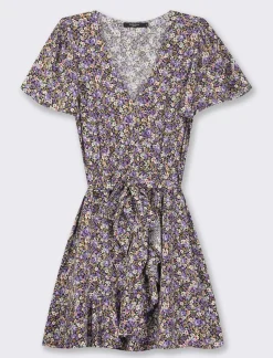 Piazza Italia Vestito mini stampato con rouches sul fondo e su manica, fusciacca in tessuto in vita - var 2 Fashion