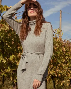 Piazza Italia Vestuto lungo con cintura manica lunga e collo alto - melange Grigio Discount